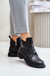 Leather Ankle Boots With Flat Heel Warm Black Komisa