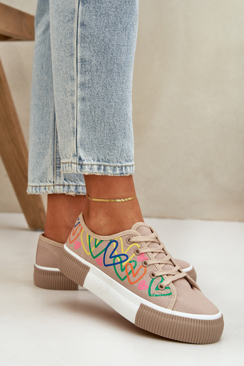 Women Sneakers Hearts Dark Beige Fonirea