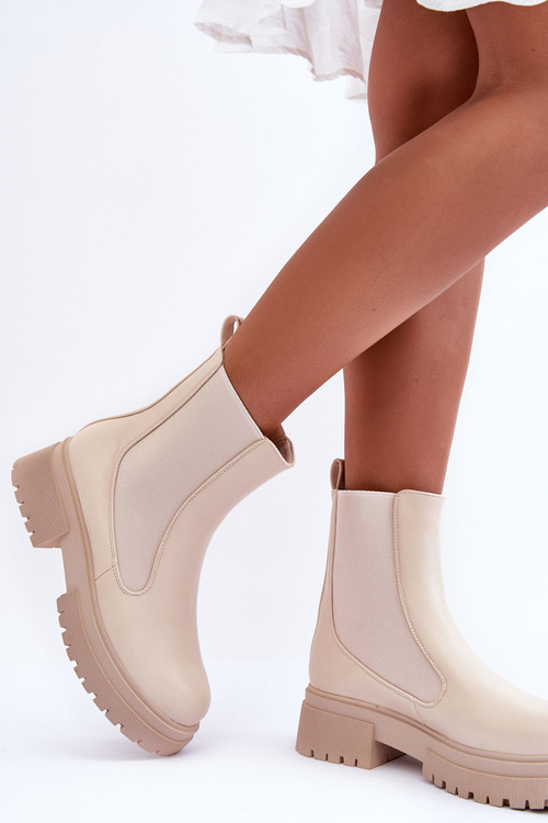 Classic Leather Ankle Boots Beige Isminna
