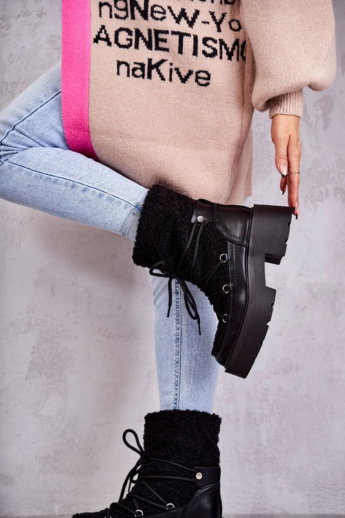 Women's snow boots with sheepskin Black Sanna