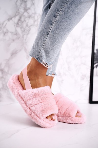 Women's Furry Slippers on the Platform Pink Snowflake