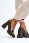 Leather High Heel Pumps Green Alisa
