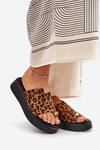 Women's Platform Sandals With Low Wedge And Decorative Detail Leopard Print Brown Saqesse