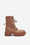Leather Women's Boots with Lacing Beige Doreli