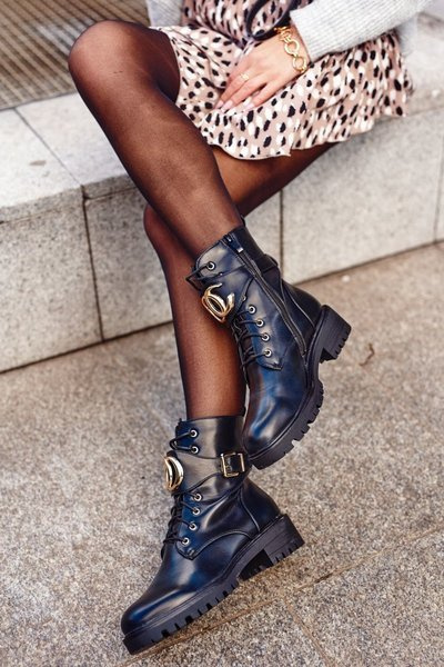 Women's Insulated Boots With Golden Buckle Black Gold