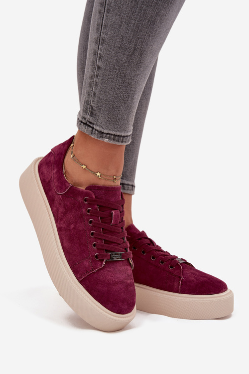 Suede Women's Sneakers On Platform Vinceza 79578 Bordeaux