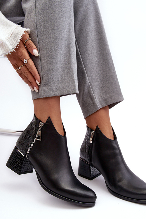 Women's Leather Boots On Low Heel Zazoo 4111 Black