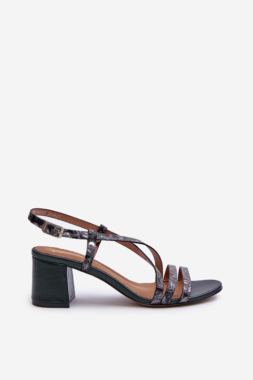 Leather Sandals With Low Heel Maciejka 06653-09 Dark Green