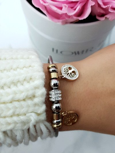 Women's Bracelet on Stainless Steel Wire with Gold Charms Pendants