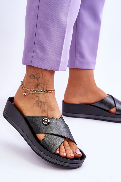 Women's Platform Slippers With Decoration Black Brooklyn