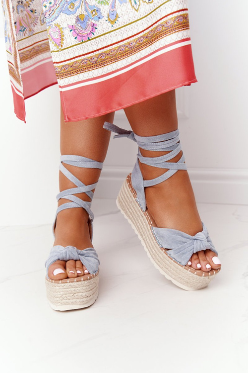 Lace-up Sandals On A Braided Platform Blue La Palma