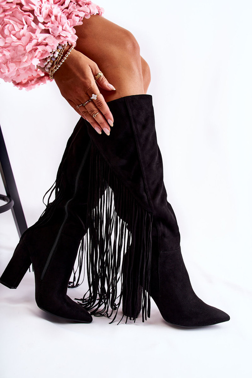 Suede Boots With Fringes Black Avilla