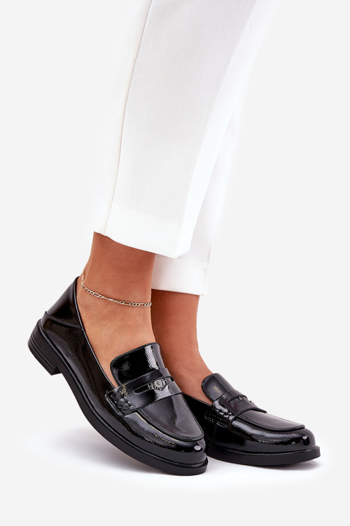 Elegant Patent Leather Women's Moccasins Made Of Natural Leather Vinceza 18100 Black