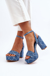 Denim Sandals with Block Heel Blue Acrana