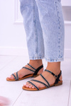 Black Women's Sandals With Zircons Ferragosto
