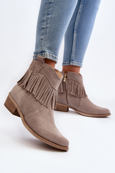 Zazoo 3430 Women's Suede Boots with Fringes Cappucino