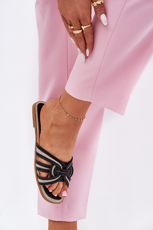 Womens Flat Sandals With Intertwining Straps Black Acimine