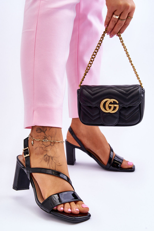 Women's Lacquered Sandals On Heel Black Carrie