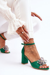 Elegant High Heel Sandals With Crystals Green Cameron 