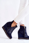 Suede Crocodile Wedge Boots Navy blue Alda