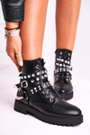 Women's Boots Silver Rivets Chains Black Desire