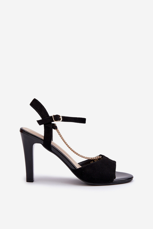 Women's High Heel Eco Suede Sandals with Chain Sergio Leone SK925 Black