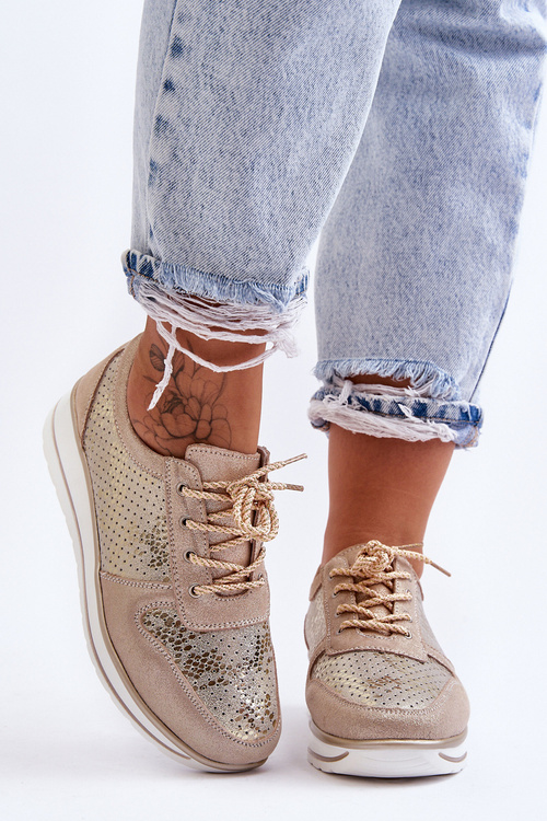 Leather Sport Shoes with Perforation S.Barski AL22246 Gold