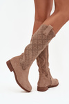 Women's Openwork Ankle Boots On Flat Heel S.Barski HY52-534 Beige