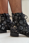 Suede Patterned Ankle Boots With Flat Heel Maciejka 06391-01 Black