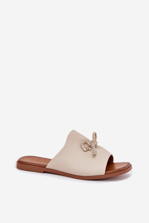 Women's sandals on a flat heel with decorative tying beige Norela