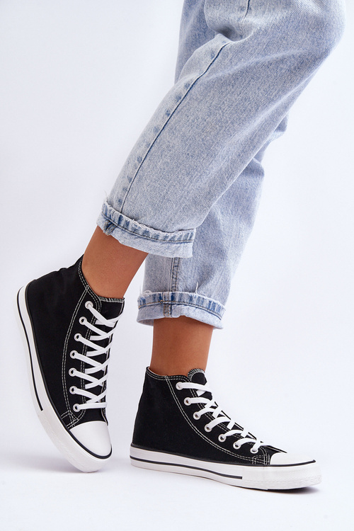 Women's Classic High Top Sneakers Black and White Remos