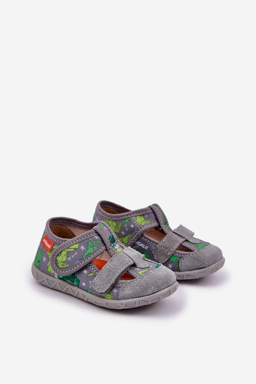 Slippers Milami Children's With Velcro In Dinosaurs Gray-Green Reathiana