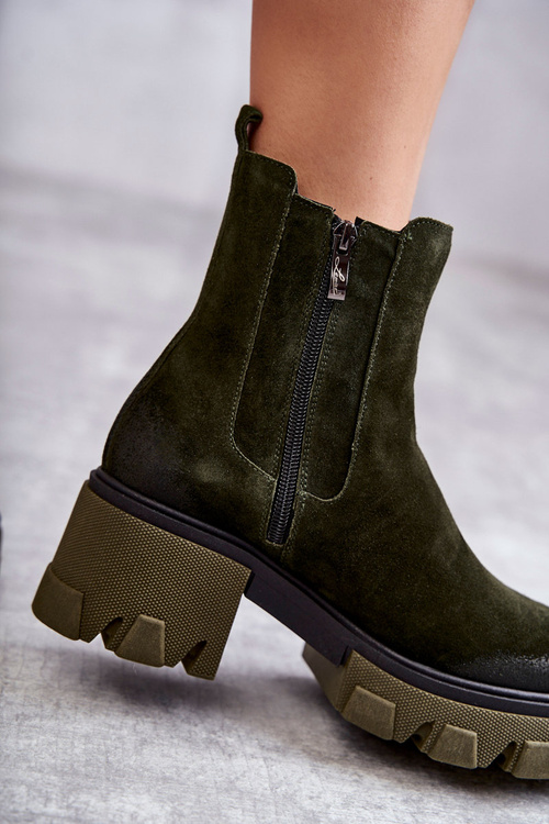 Suede Women's Boots On The Platform Khaki Hilde