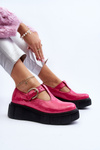 Zazoo 20102 Stylish Patent Leather Loafers on Chunky Platform Fuchsia