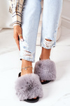 Rubber Slippers With Fur Grey Soft