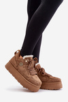 Fleece Lined Women's Platform Sneakers Brown Velarisea