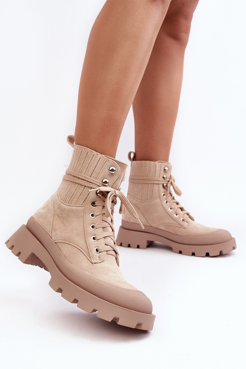 Women's Lace-up Trapper Boots Beige Gordts