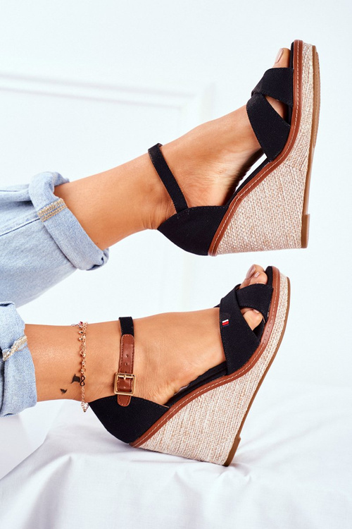 Sandały Damskie Na Koturnie Czarne LaMane