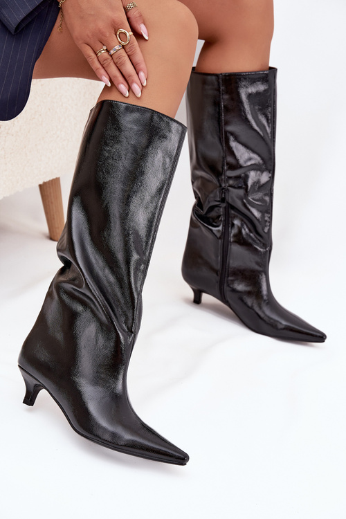 Patent leather women's boots with low heel black Mireva