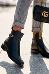 Women's Leather Boots With Straps Black Minks