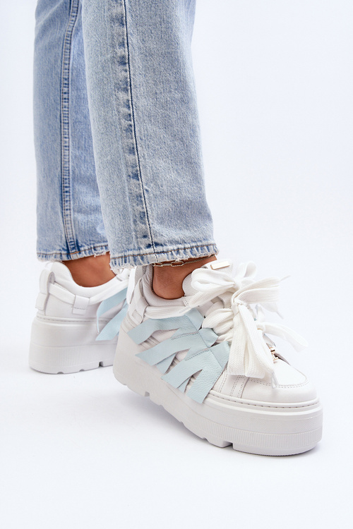 Sneakersy Skórzane Masywna Platforma Niebieskie Zazoo 2F-7033
