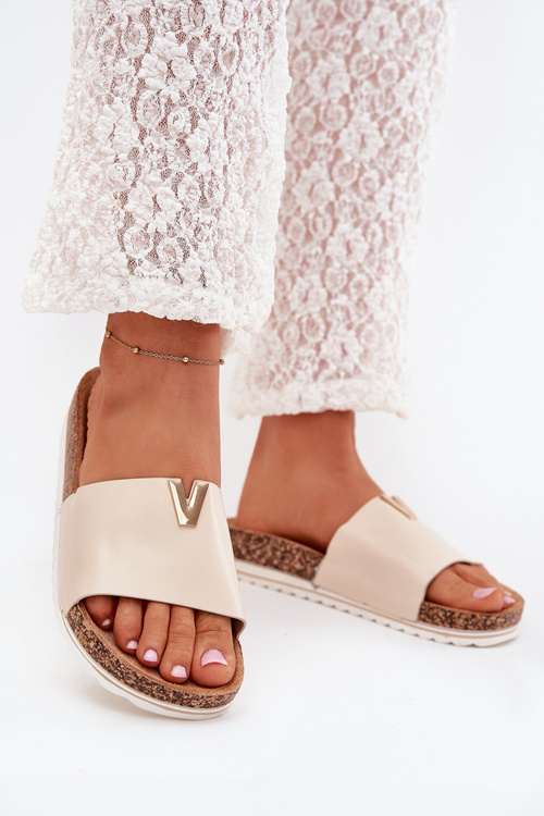 Women's sandals on cork platform with decorative detail beige Vessira