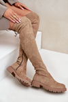 Knee High Boots On Flat Heel Made Of Eco Suede Beige Arkelia