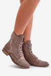 Decorated ankle boots on flat heels eco suede insulated brown Ellieo