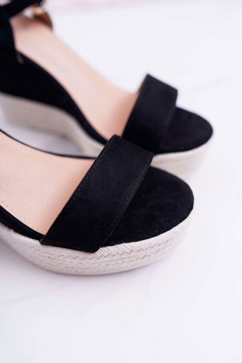 Ladies' Platform Platform Sandals Linen Black Liviana