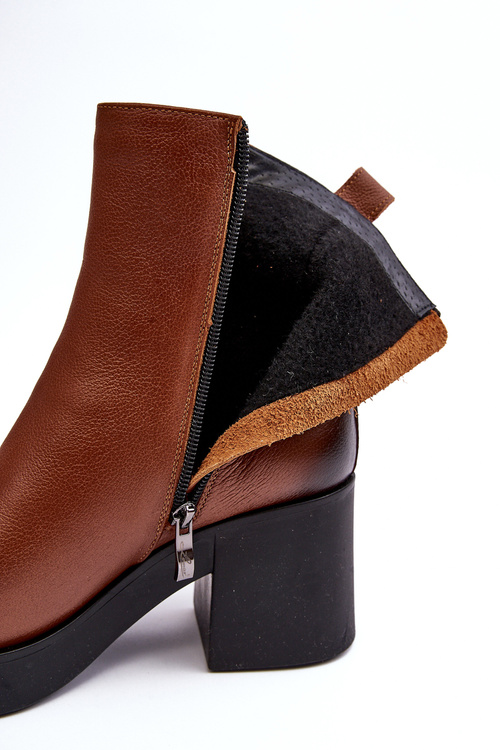 Leather Boots with Chunky Heel and Zippers Brown Lemar Littosa