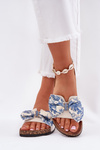 Women's Slide Sandals With Bow On Cork Platform Blue Lisandrea
