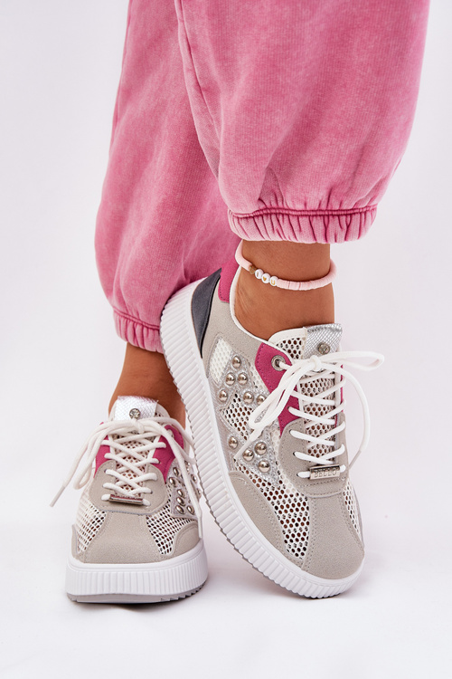 Ladies Sports Shoes With Mesh And Studs Gray Ogalda