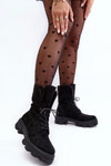 Suede Lace-Up Boots with Faux Fur Workery Black Frendo