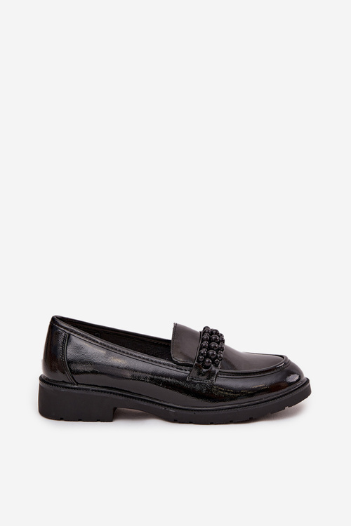 Women's Patent Loafers With Beads S.Barski HY52-541 Black